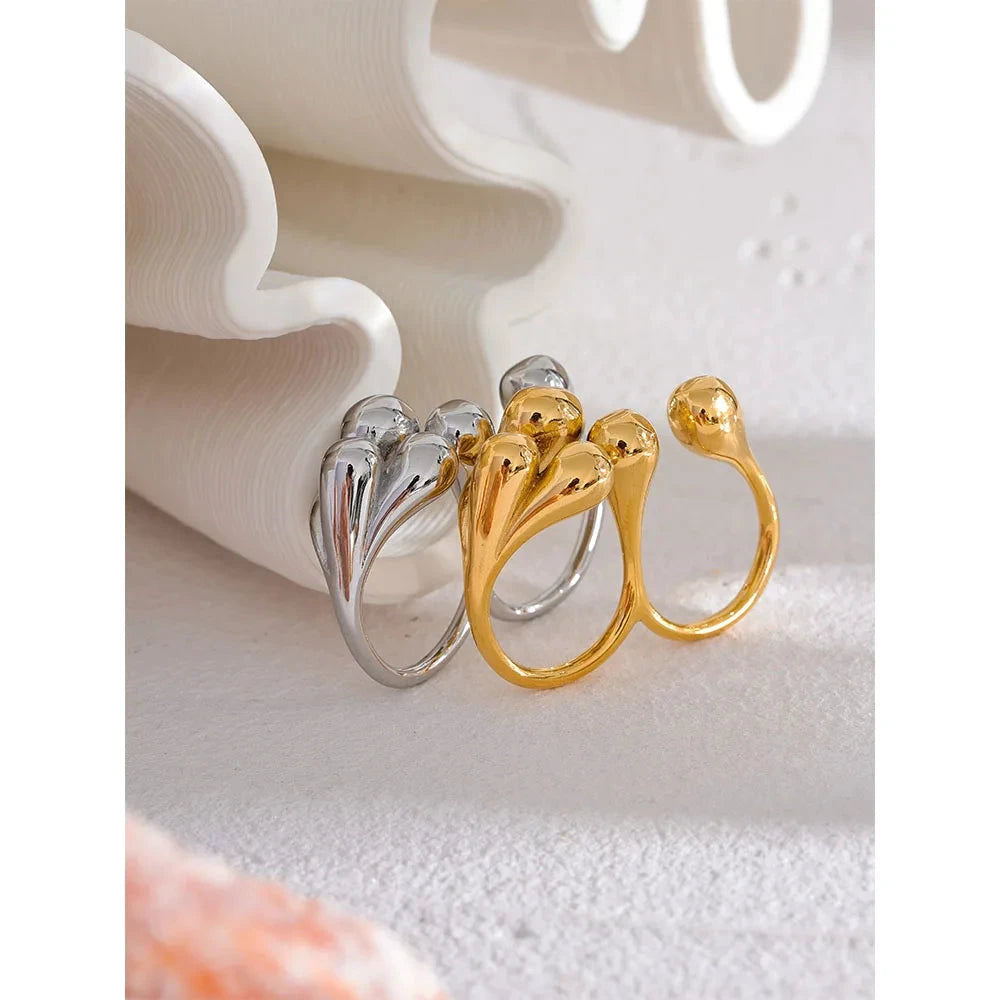 Stainless Steel Ring For Women Waterproof Gold Silver Color Texture Jewelry Gift by PoisedMe