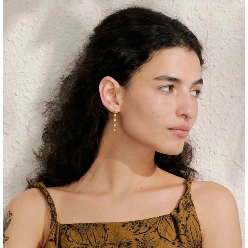 Cubic Zirconia Chain Drop 18K Gold PVD Plated Stainless Steel Earrings by Poised Me Jewelry Studio