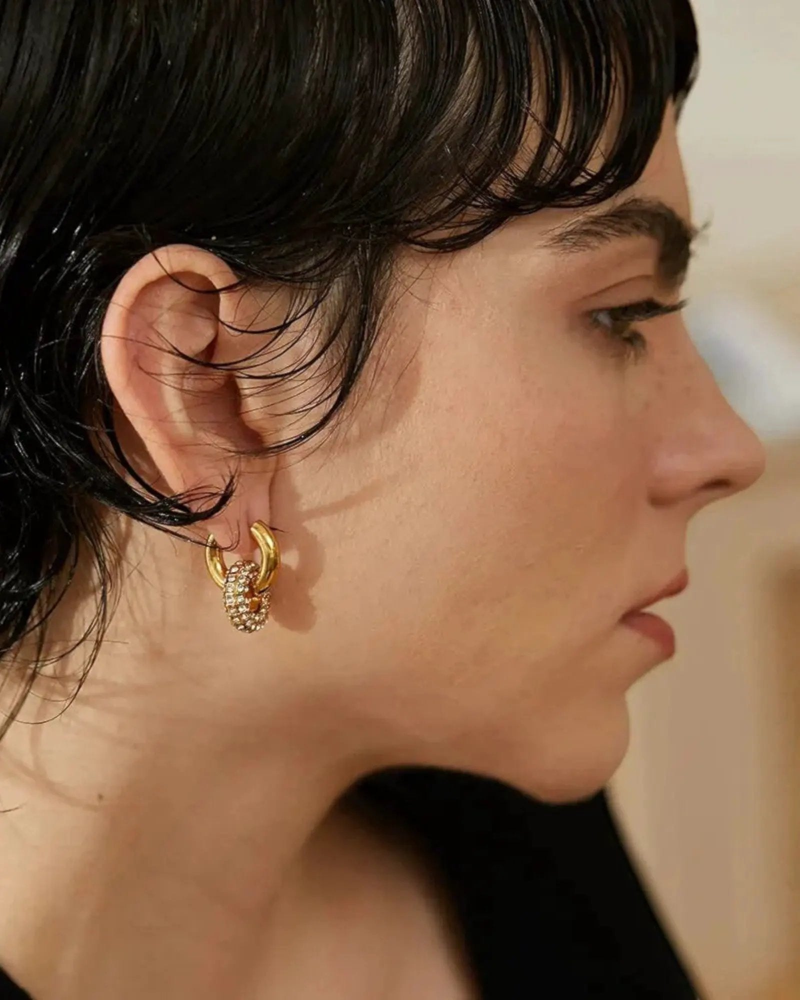 Huggie Hoop Earrings Cubic Zirconia in 18k Gold Plated PVD Stainless Steel by Poised Me Jewelry Studio