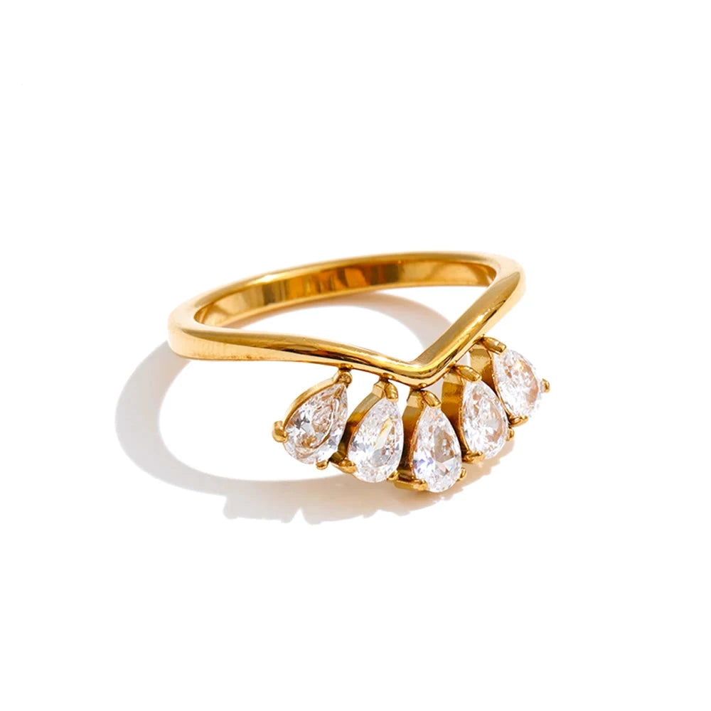 Cubic Zirconia Water Drop Flower Ring Size 678 Stainless Steel For Women by PoisedMe