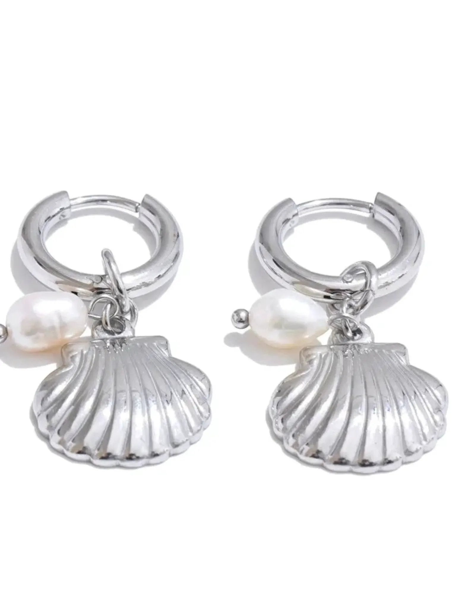 Ocean Style Natural Pearl Conch Shell Starfish Hoop 18K Plated PVD Stainless Steel Earrings Set For Women by Poised Me Jewelry Studio