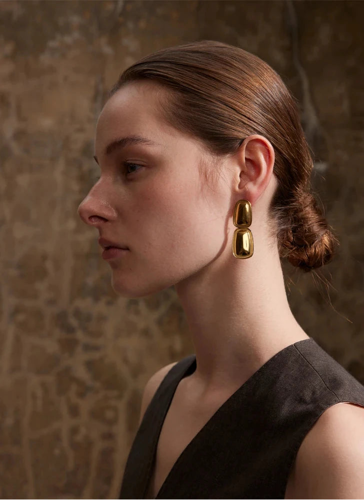 Stainless Steel Square Rectangle Drop Earrings Gold Plated Waterproof by PoisedMe