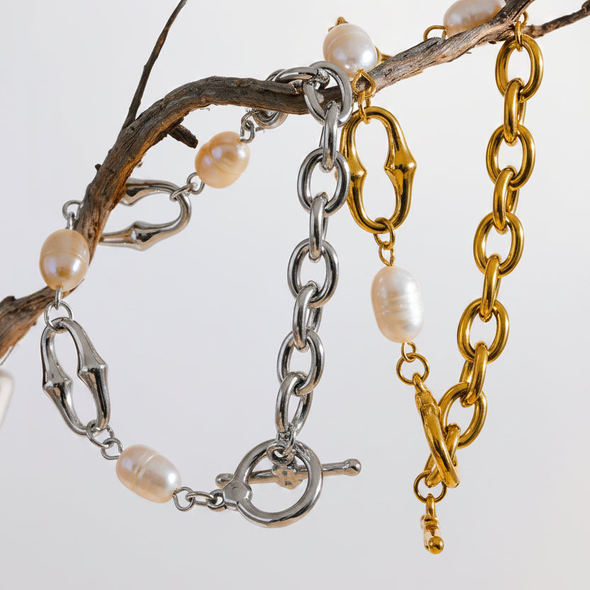 The Natural Pearl Chain Toggle-Clasps Bracelet Bangle for Women Elegant Fashion  Waterproof by Poised Me Jewelry Studio