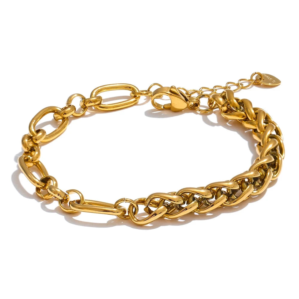 Fashion Stainless Steel Metal Chain Statement Bracelet Bangle 18K Gold Waterproof Plated Jewelry Bijoux Femme by PoisedMe