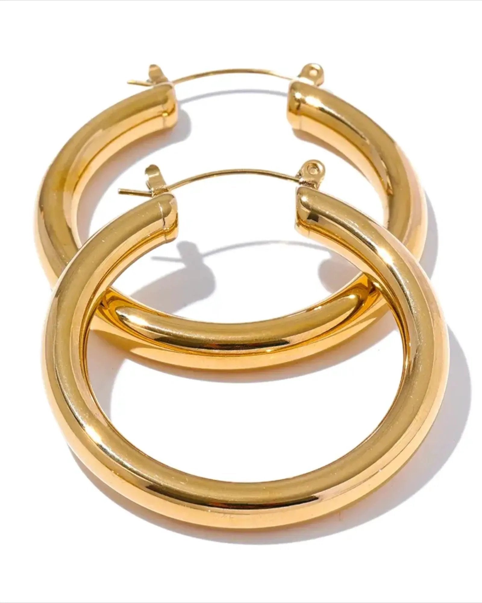 Large Hollow Hoop Earrings Hypoallergenic 18k Gold PVD 316L Stainless Steel by Poised Me Jewelry Studio