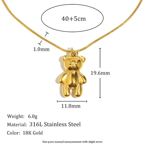 316L Stainless Steel 3D Bear Pendant Necklace Earrings Women's Charm 18K Gold Plated Jewelry High Quality Gift by PoisedMe