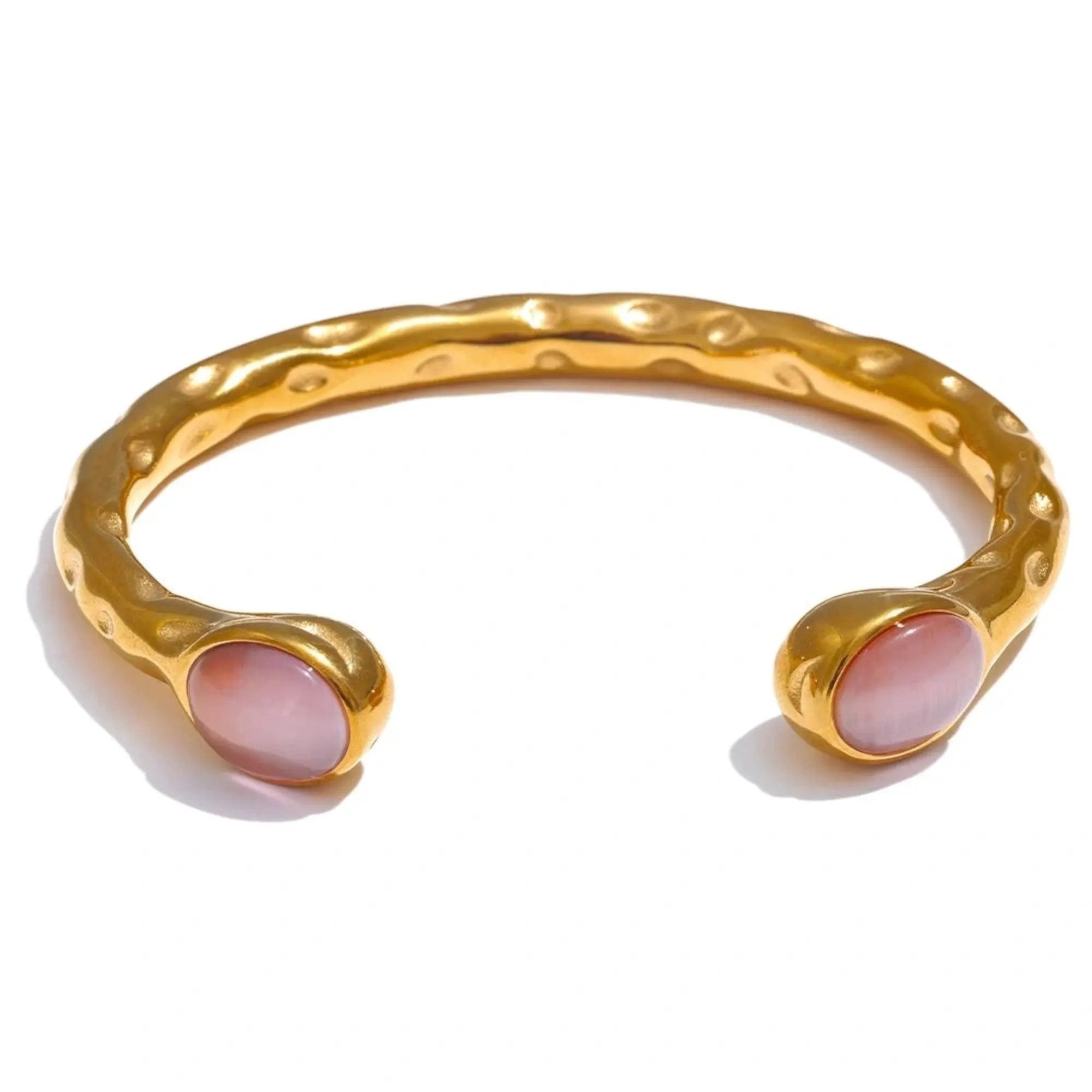 PoisedMe 62mm Stainless Steel Natural Stone Water Resistant Golden Open Cuff Bracelet - Bracelets
