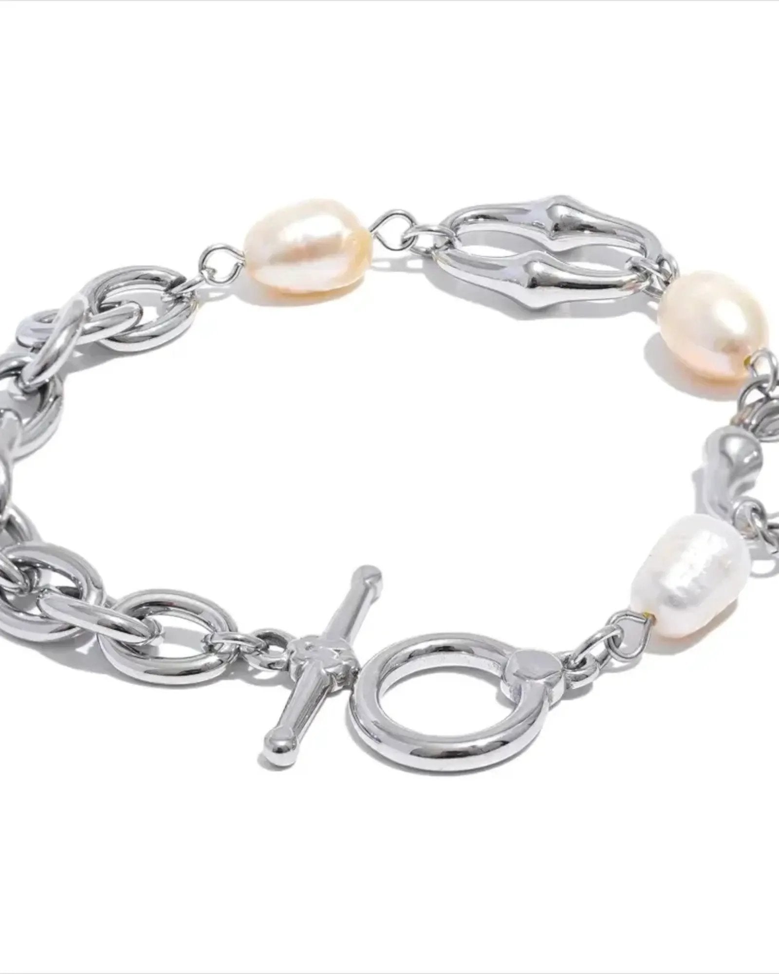 Freshwater Pearl And Metal Chain Necklace With 18K PVD Plated Accent by Poised Me Jewelry Studio