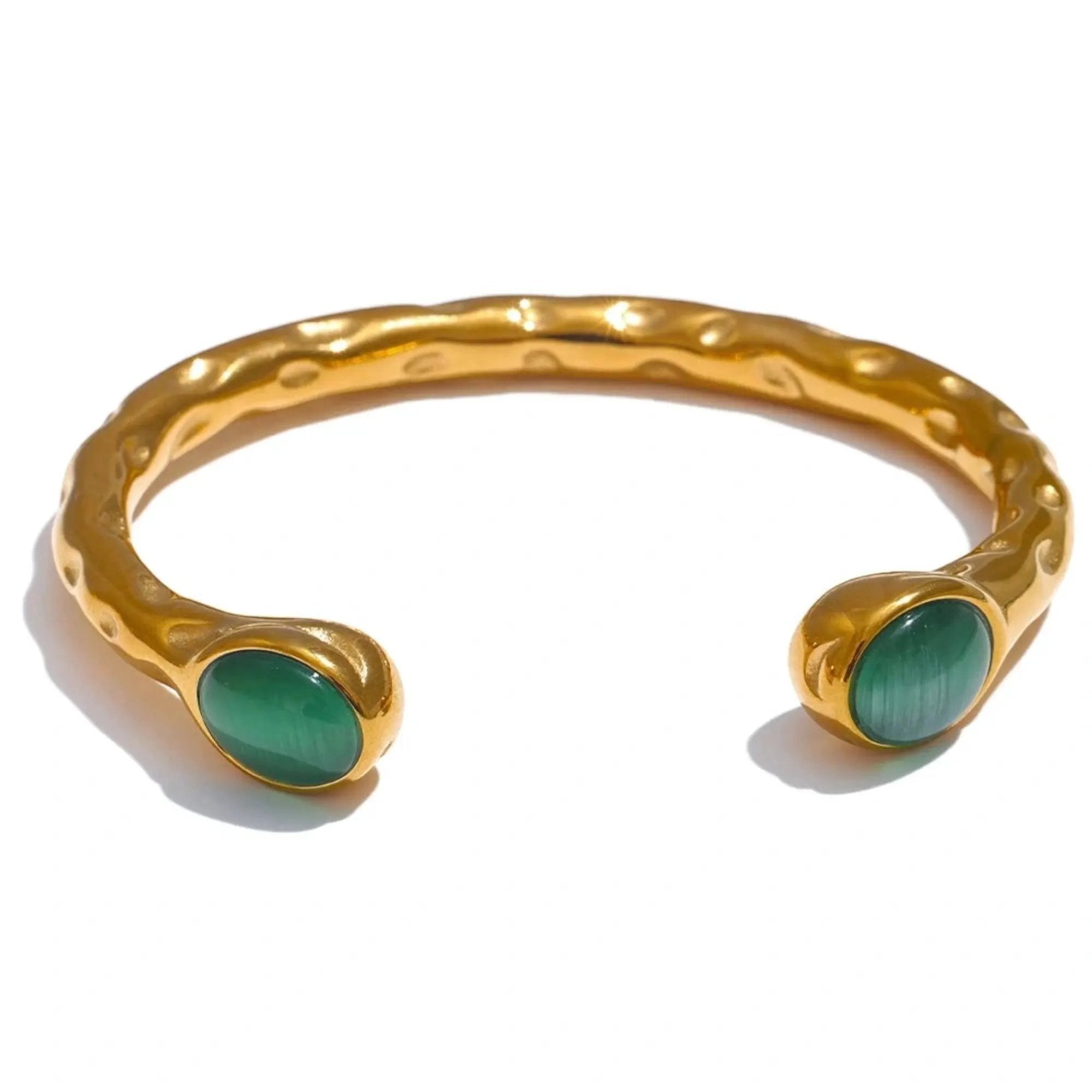 PoisedMe 62mm Stainless Steel Natural Stone Water Resistant Golden Open Cuff Bracelet - Bracelets