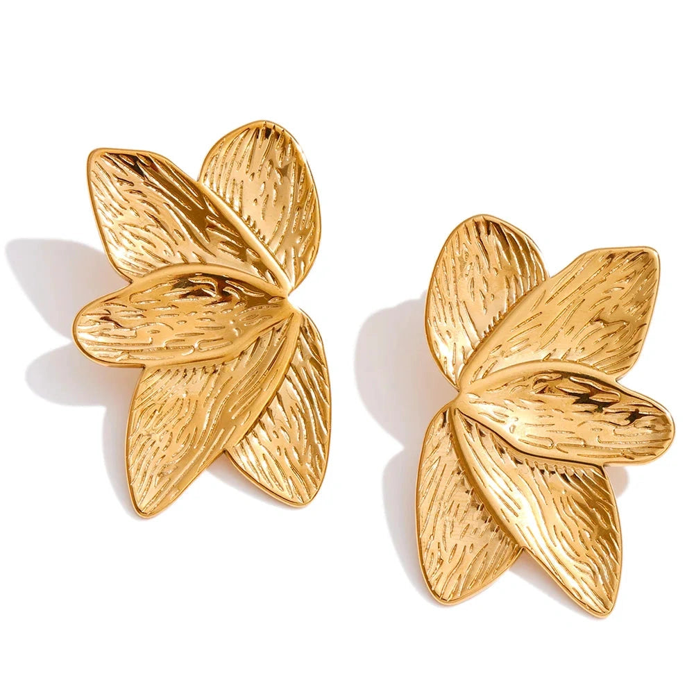 Stainless Steel Metal Flower Stud Earrings Rust Proof Trendy PVD Plated Daily Wear Earrings Jewelry for Women Wholesale by PoisedMe