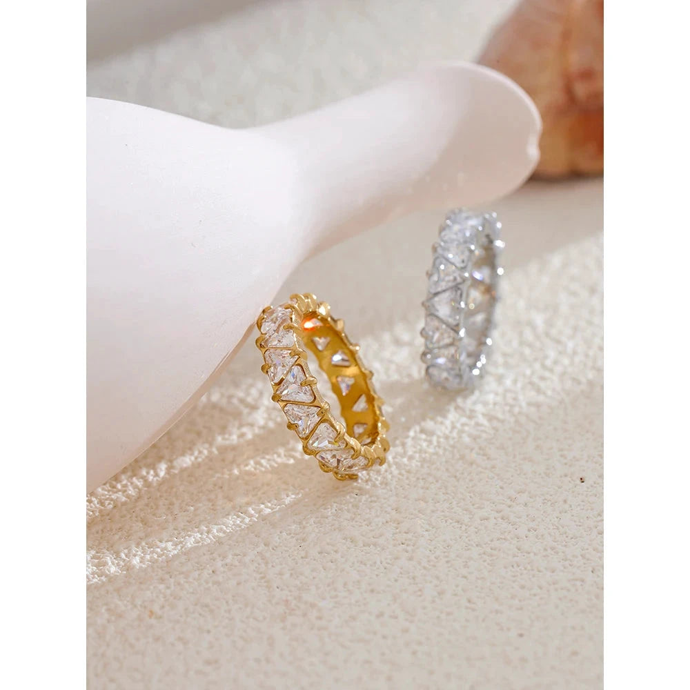 Stainless Steel Delicate Bling Heart Cubic Zirconia Fashion Shiny Ring for Women High Quality Temperament Premium Jewelry by PoisedMe