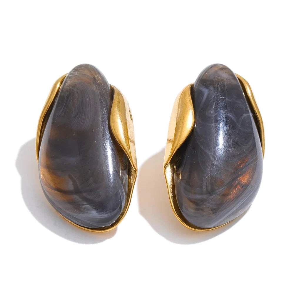 Resin Geometric Stud Earrings For Women 18K Gold Plated Stainless Steel by PoisedMe