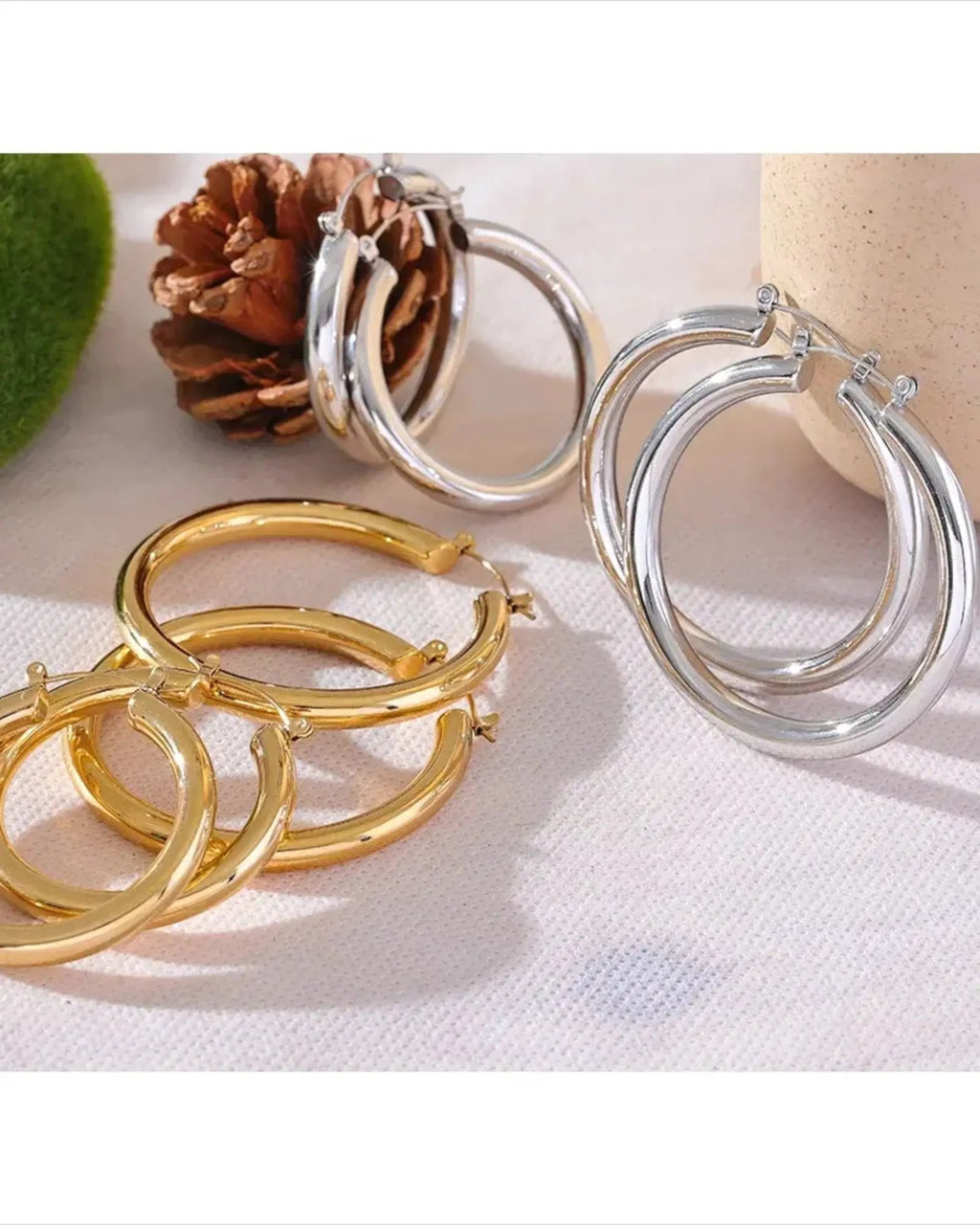 Large Hollow Hoop Earrings Hypoallergenic 18k Gold PVD 316L Stainless Steel by Poised Me Jewelry Studio