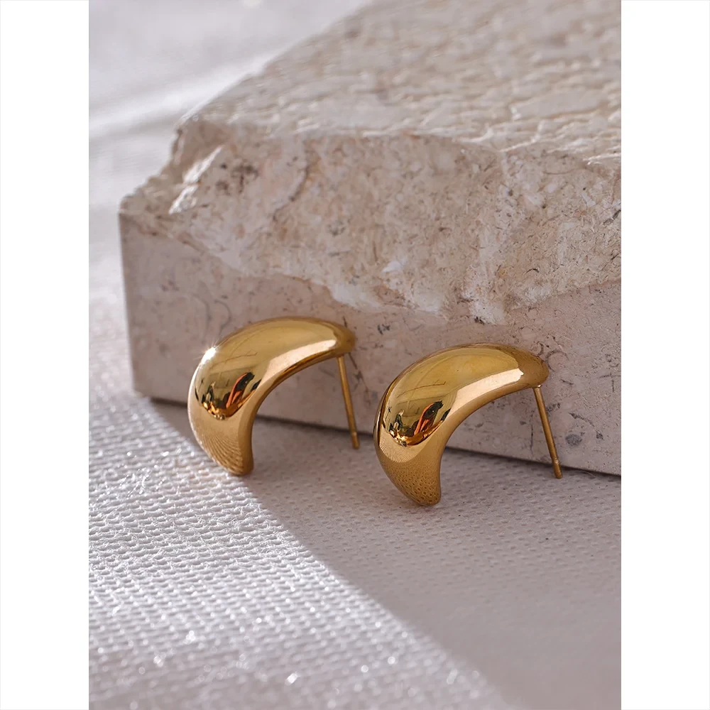 Smooth Stainless Steel Metal Geometric Fashion Daily Earrings Texture Charm Gold Platinum Color Plated Jewelry Waterproof by PoisedMe