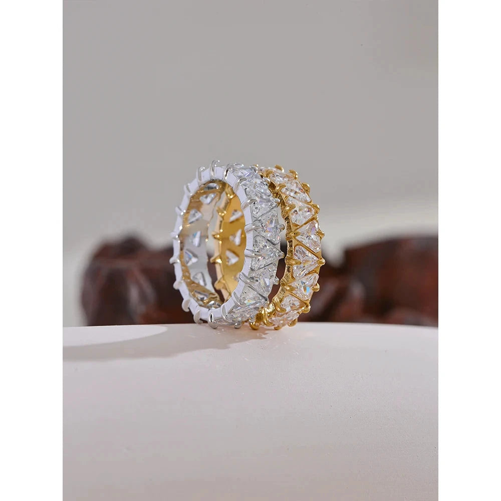 Stainless Steel Delicate Bling Heart Cubic Zirconia Fashion Shiny Ring for Women High Quality Temperament Premium Jewelry by PoisedMe