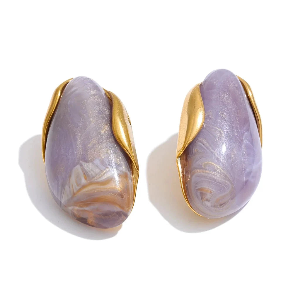 Resin Geometric Stud Earrings For Women 18K Gold Plated Stainless Steel by PoisedMe
