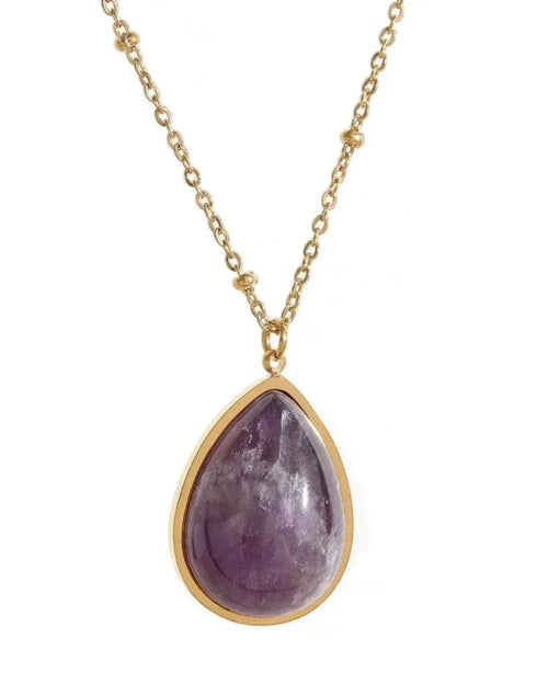 Amethyst Green Aventurine Water Drop 18K Gold PVD Plated Stainless Steel Necklace Pendant by Poised Me Jewelry Studio