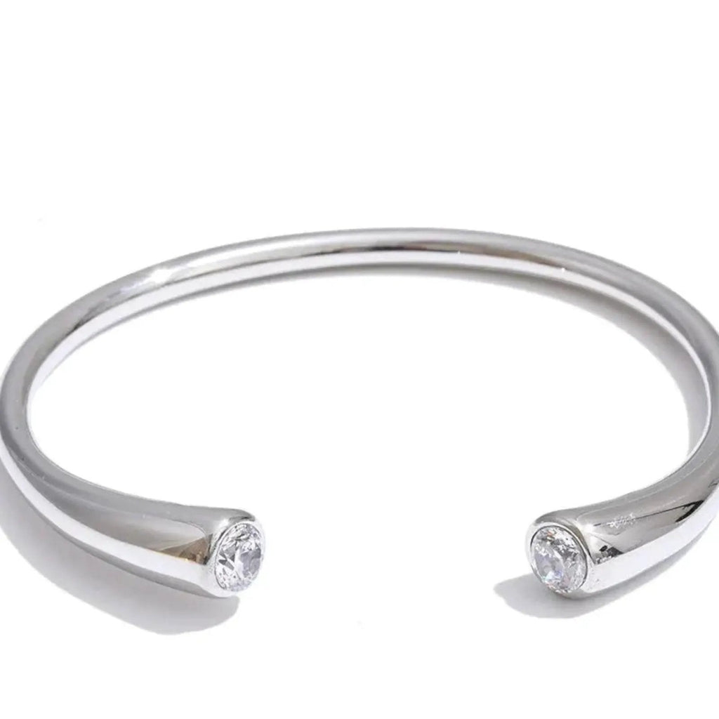 Cubic Zirconia 18K Gold PVD Plated Stainless Steel Open Cuff 60mm Bracelet For Women by Poised Me Jewelry Studio