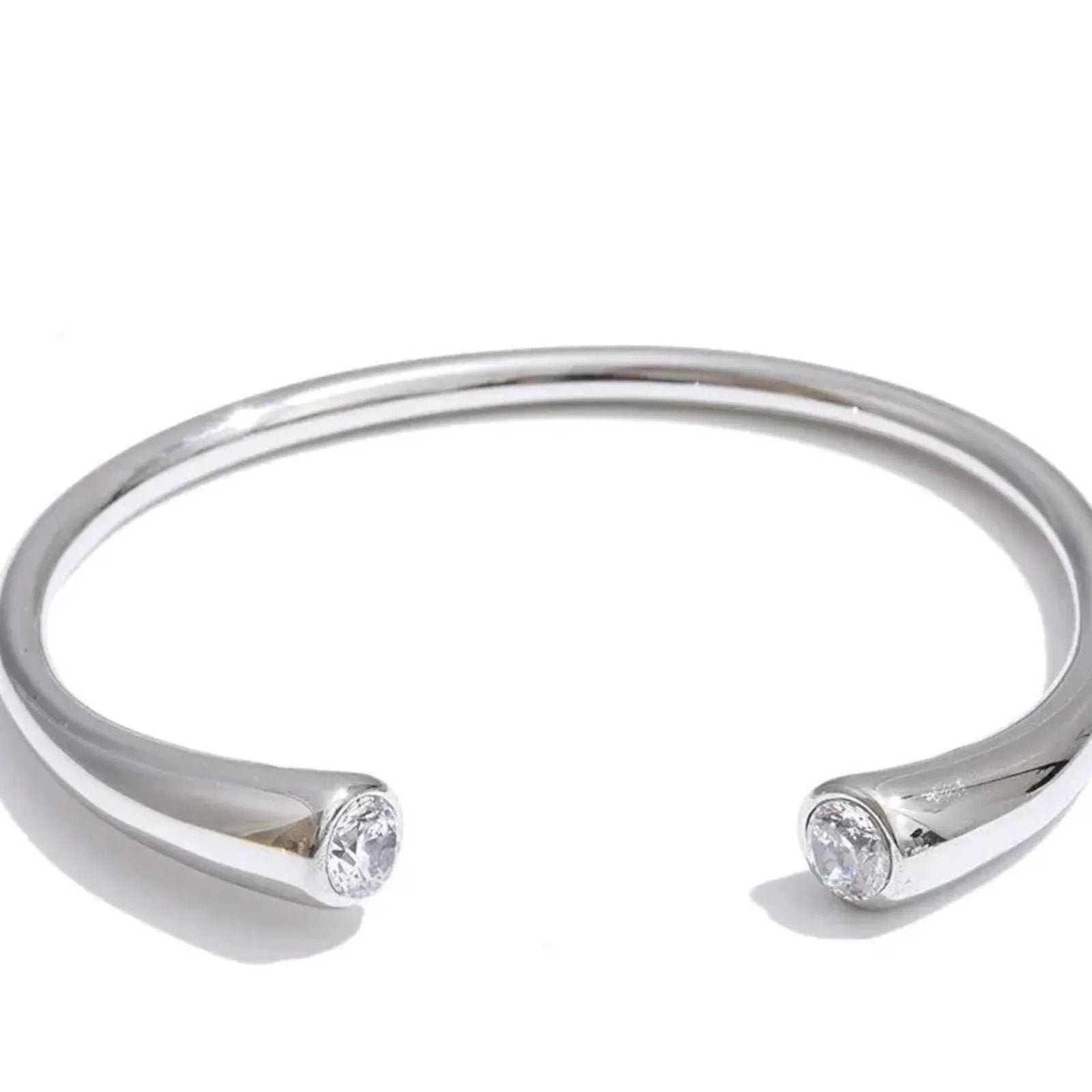 Cubic Zirconia 18K Gold PVD Plated Stainless Steel Open Cuff 60mm Bracelet For Women by Poised Me Jewelry Studio