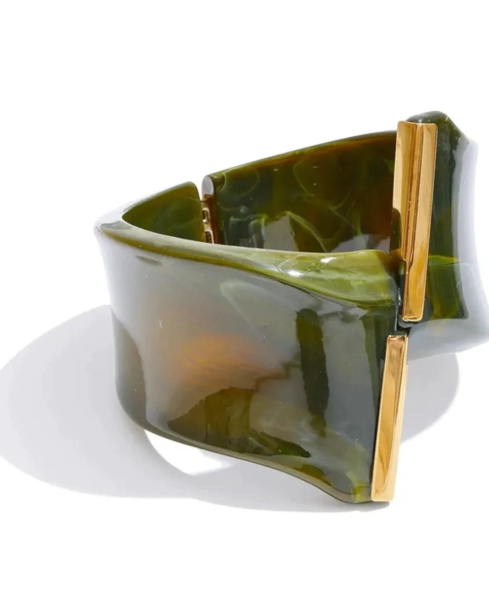Marble Acrylic Cuff Bracelet With Gold Bar Accents 62mm 18k PVD Plated Stainless Steel by Poised Me Jewelry Studio
