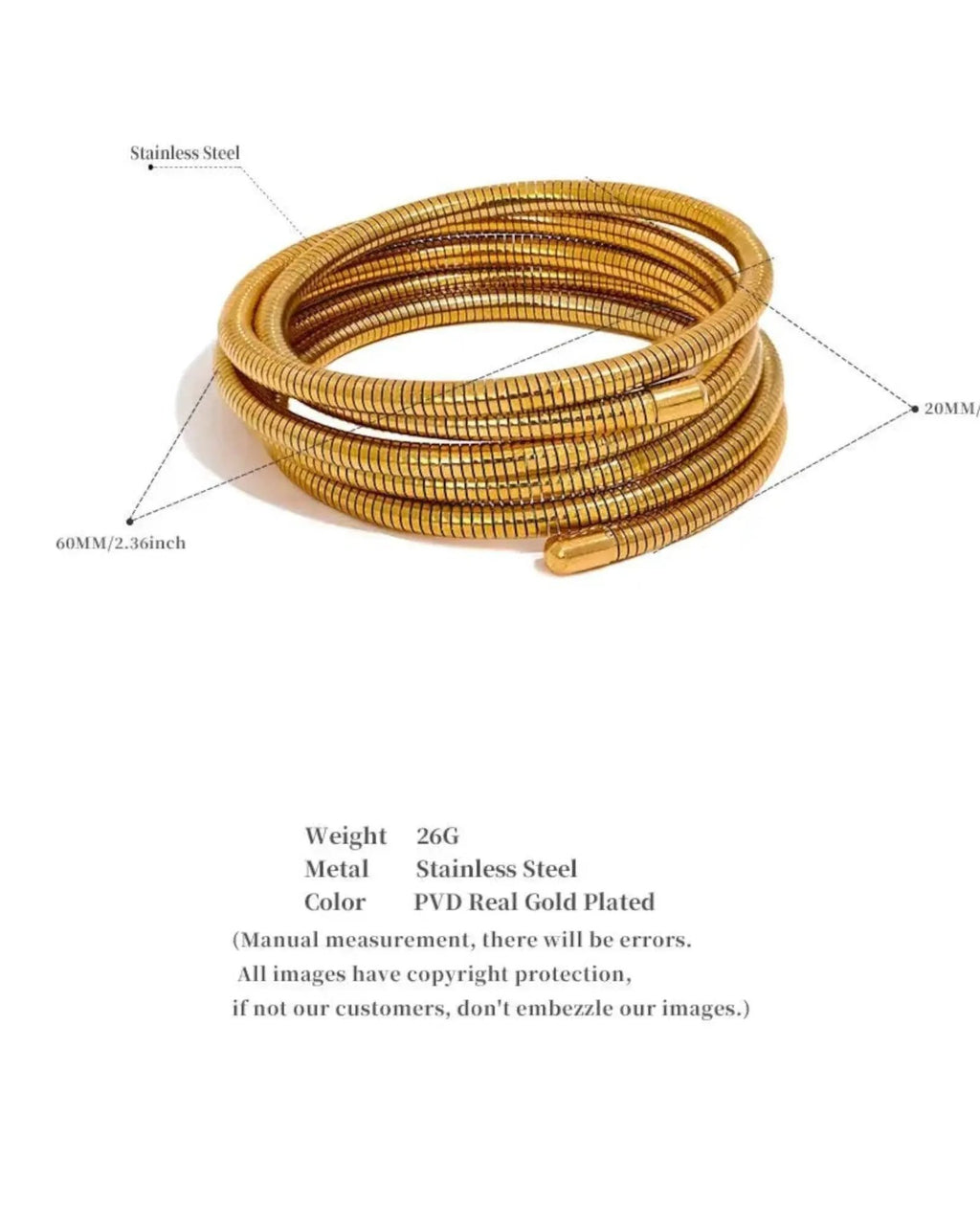 Stackable Multi Layer Wrap Arm Bracelet Bangle Unisex Waterproof 18K Gold PVD Plated Stainless Steel by Poised Me Jewelry Studio