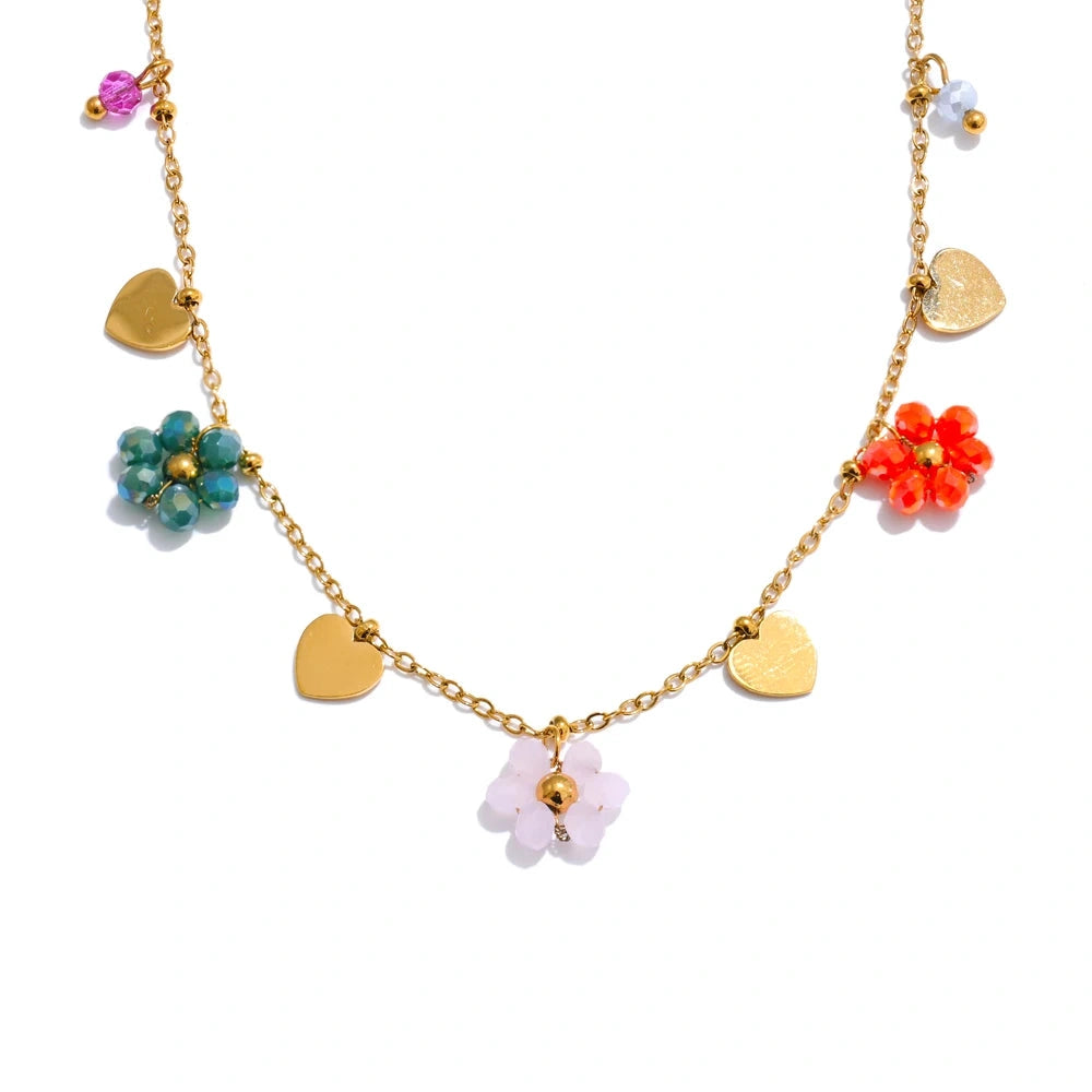 Summer Fashion Crystal Flower Pendant Necklace for Women Stainless Steel Handmade Cute Collar Jewelry 2025 Waterproof by PoisedMe