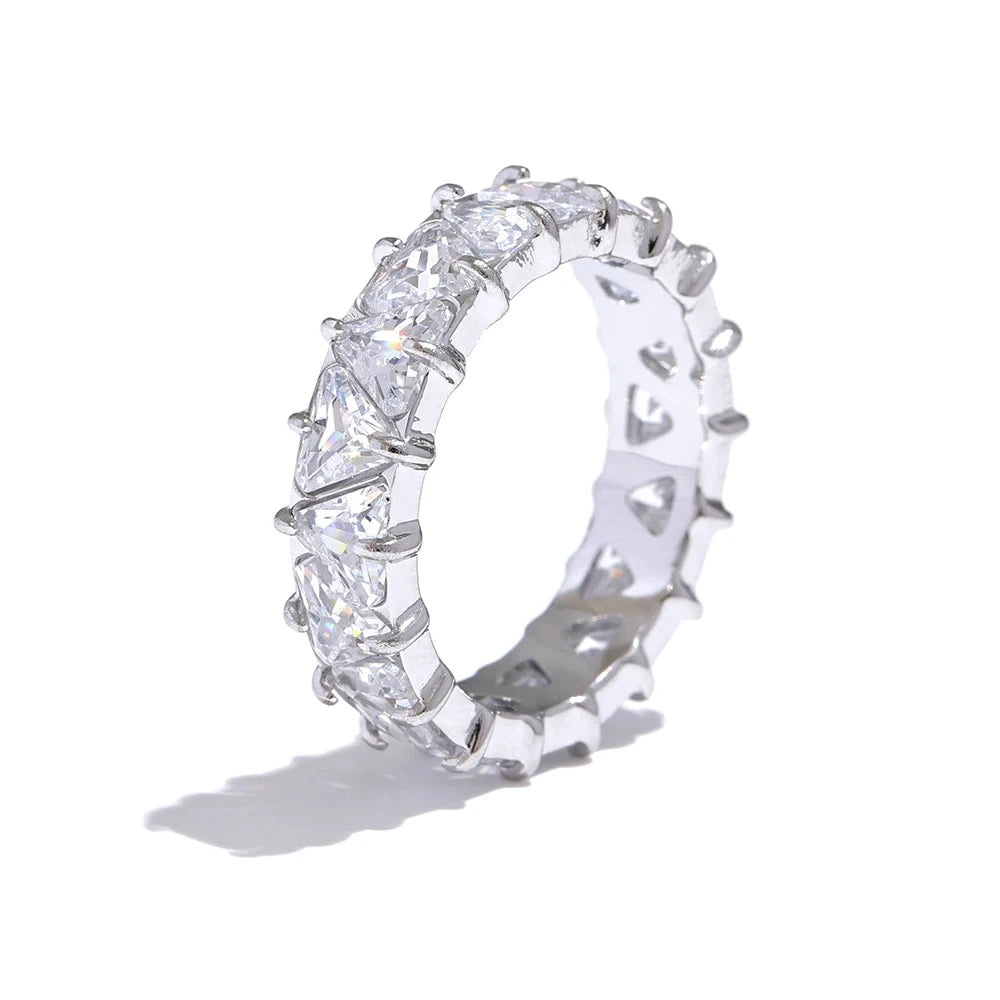 Stainless Steel Delicate Bling Heart Cubic Zirconia Fashion Shiny Ring for Women High Quality Temperament Premium Jewelry by PoisedMe