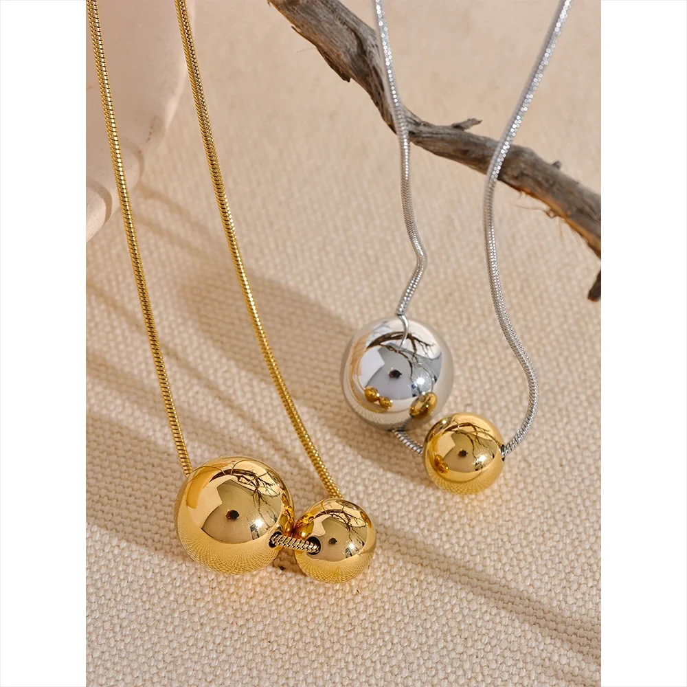 Round Ball Beads Pendant Necklace – 18K Gold &amp; Silver Stainless Steel | Waterproof Modern Minimalist Jewelry for Women by PoisedMe