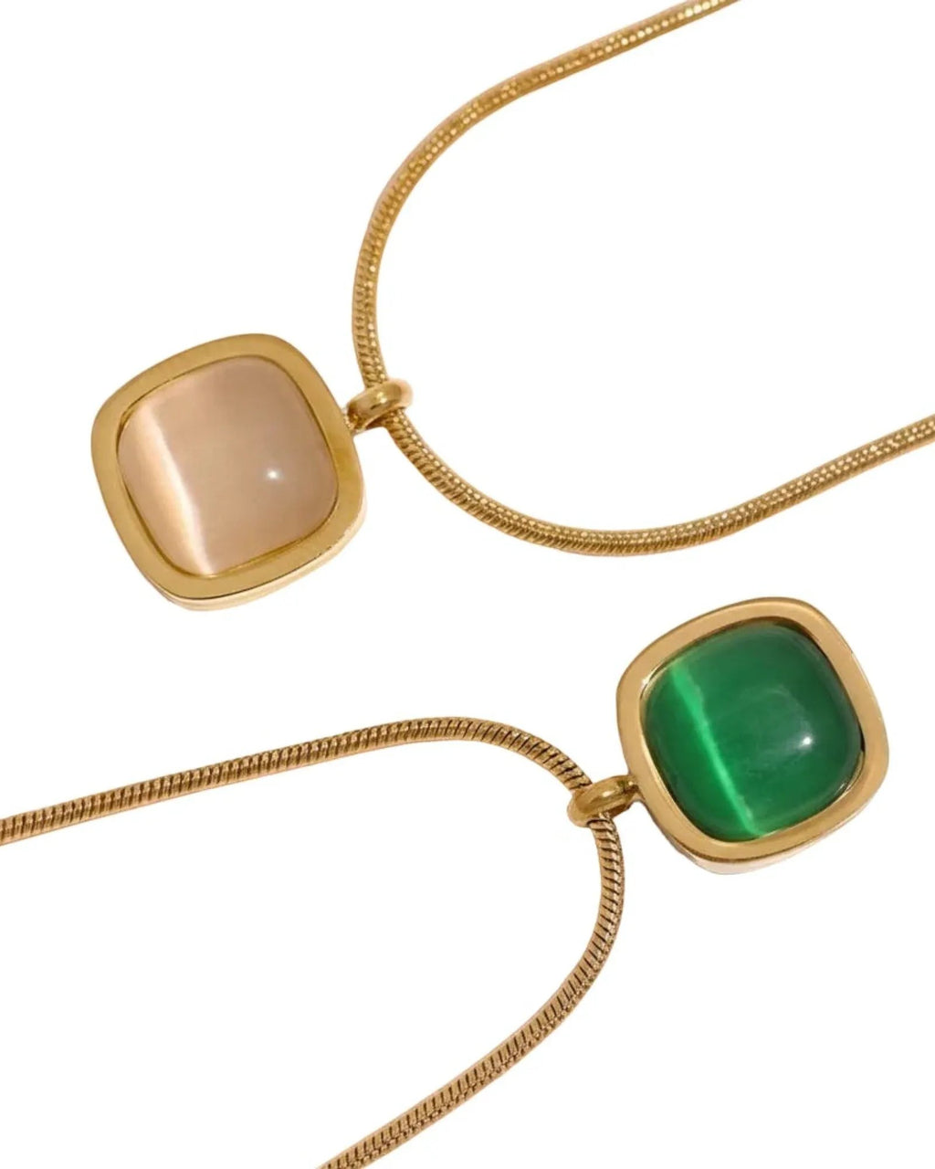 Green Opal Square Pendant Necklace — Minimalist 18k Gold Plated PVD Stainless Steel by Poised Me Jewelry Studio