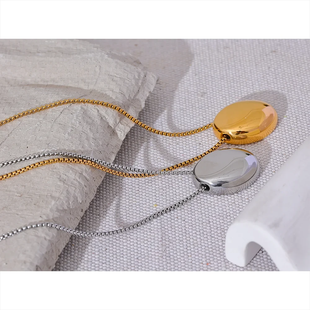 70cm Minimalist Long Unisex Sweater Chain Jewelry 316l Stainless Steel Oval Pendant Necklace for Men Women Waterproof by PoisedMe