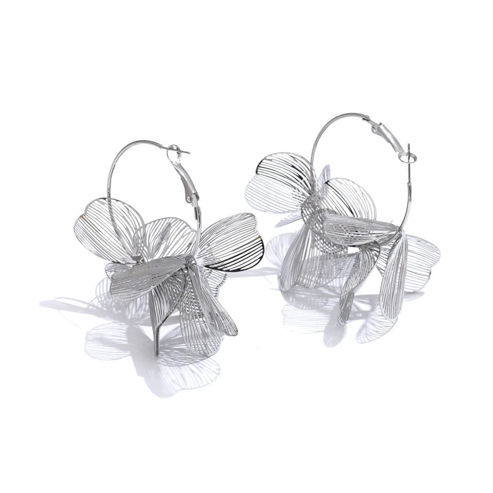 Floral Statement Hoop Earrings – Large 3D Petal Design | Waterproof Gold &amp; Silver Stainless Steel Jewelry for Women by PoisedMe