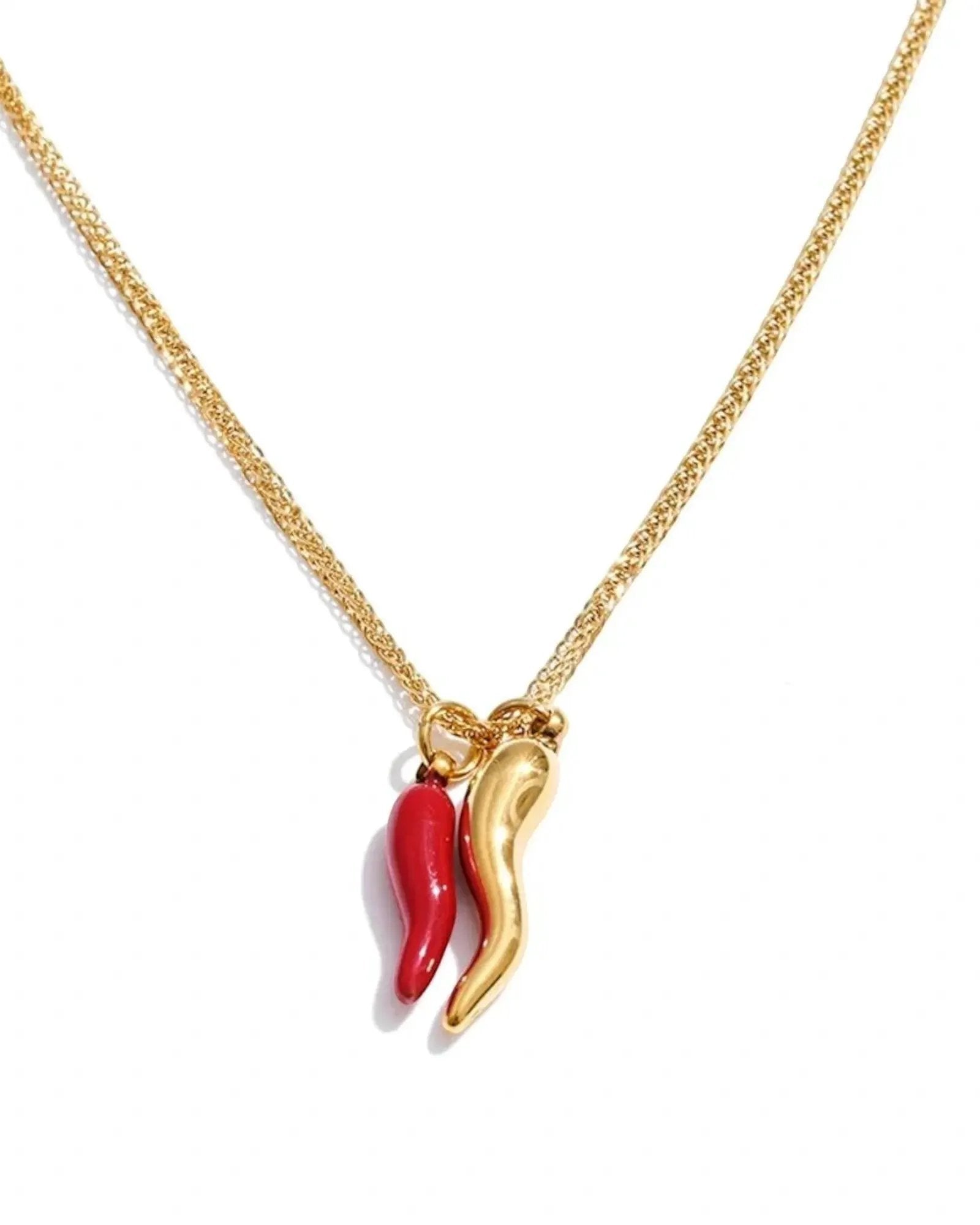 Enamel Red Chili Pepper Necklace Pendant Gold Plated Stainless Steel PVD Jewelry by Poised Me Jewelry Studio