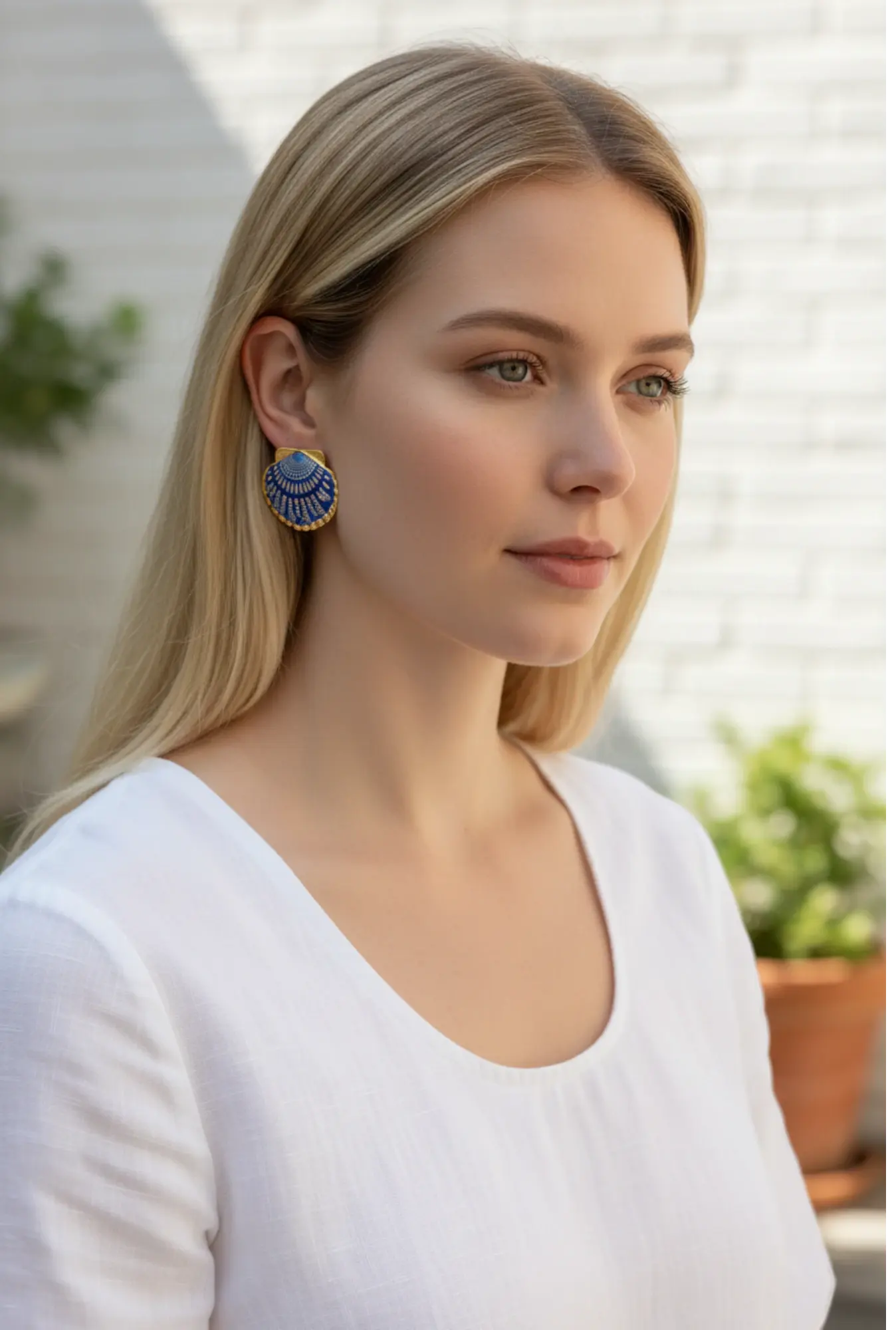 PoisedMe Ocean Style Enamel Shell Stud Earrings For Women Gold Tone - Earrings
