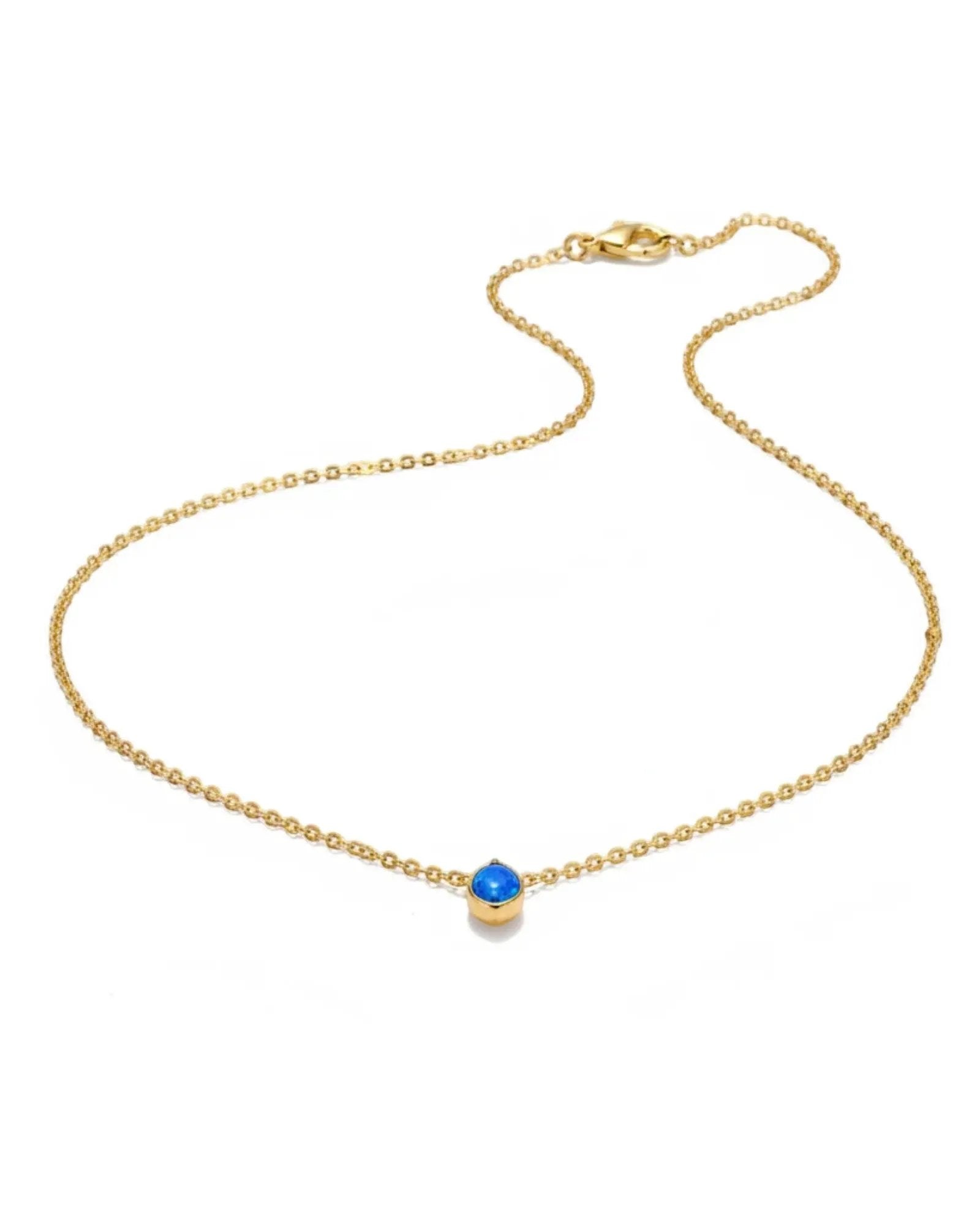 Blue Opal Natural Stone 18K Gold PVD Plated Stainless Steel Pendant Necklace For Women by Poised Me Jewelry Studio