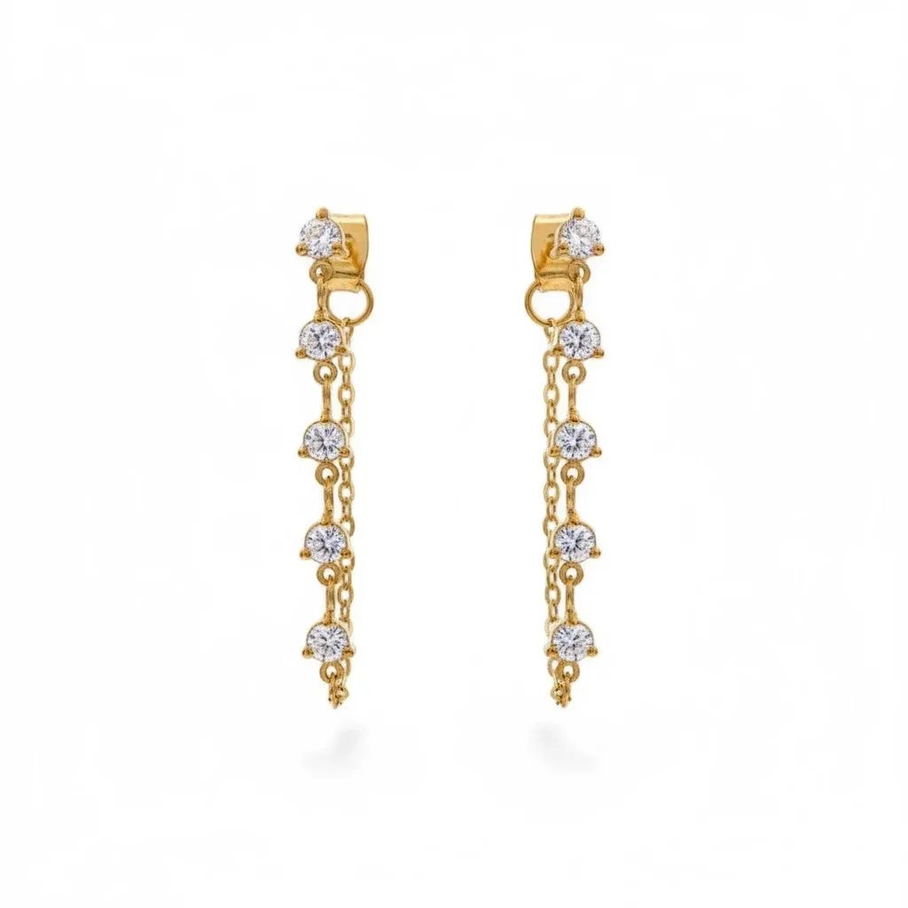 Cubic Zirconia Chain Drop 18K Gold PVD Plated Stainless Steel Earrings by Poised Me Jewelry Studio