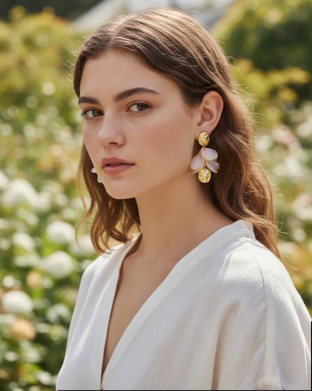 Flower Petal Drop Resin Acrylic 18K Gold PVD Plated Stainless Steel Earrings by Poised Me Jewelry Studio