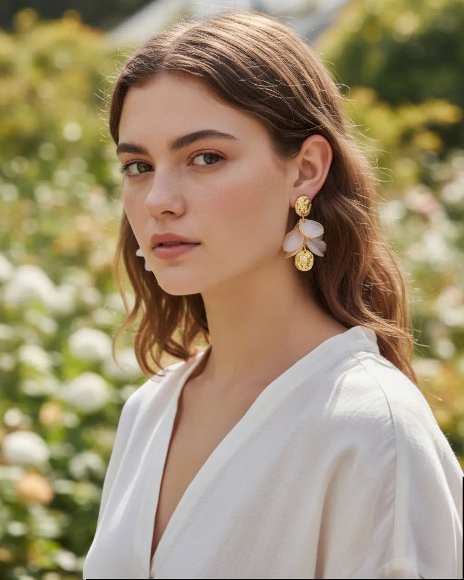 Flower Petal Drop Resin Acrylic 18K Gold PVD Plated Stainless Steel Earrings by Poised Me Jewelry Studio