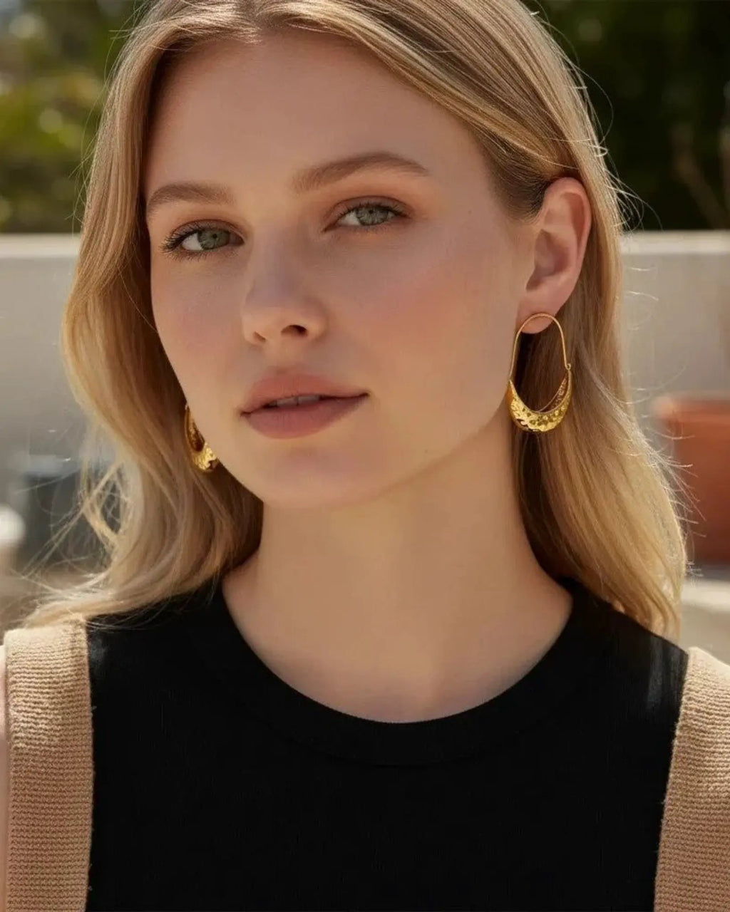 Golden Drop Hoop 18K Gold PVD Plated Stainless Steel Earrings Tarnish Free Minimalist Jewelry by Poised Me Jewelry Studio
