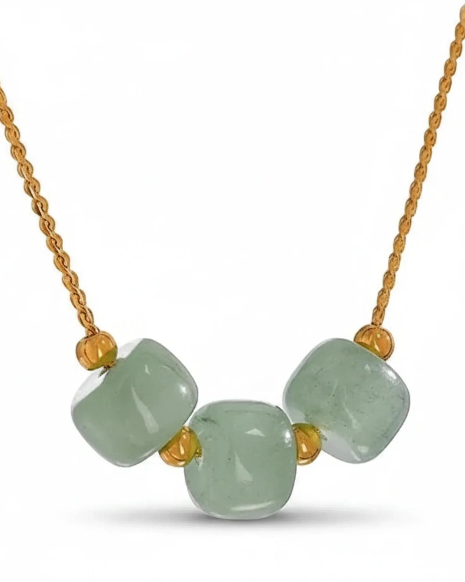Green Aventurine 18K Gold PVD Plated Stainless Steel Collar Pendant Necklace by Poised Me Jewelry Studio