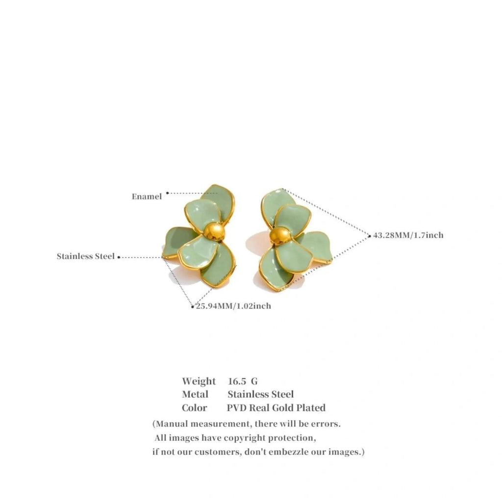 PoisedMe White Enamel Flower Stud Earrings With Gold Trim For Women - Earrings