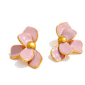 PoisedMe White Enamel Flower Stud Earrings With Gold Trim For Women - Earrings