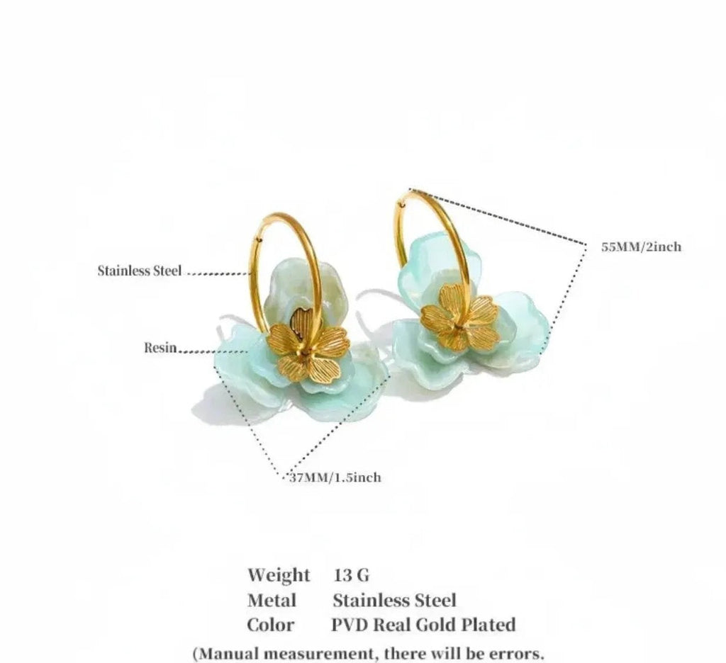 Colorful Resin Flower Hoop Earrings 18K Gold PVD Plated Stainless Steel by Poised Me Jewelry Studio