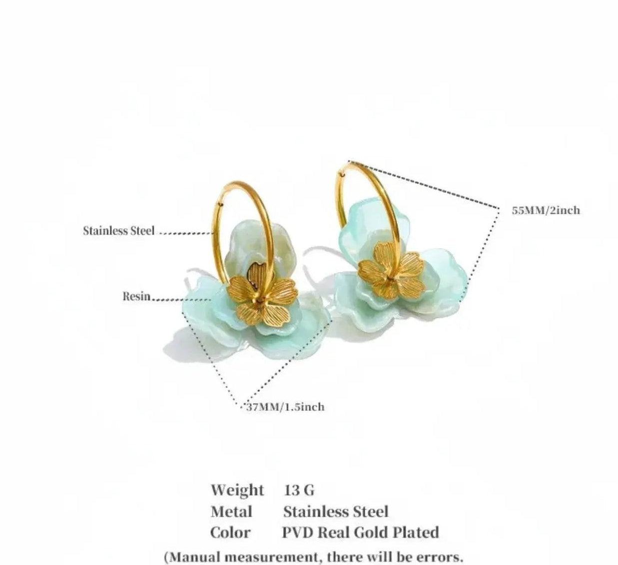 Colorful Resin Flower Hoop Earrings 18K Gold PVD Plated Stainless Steel by Poised Me Jewelry Studio