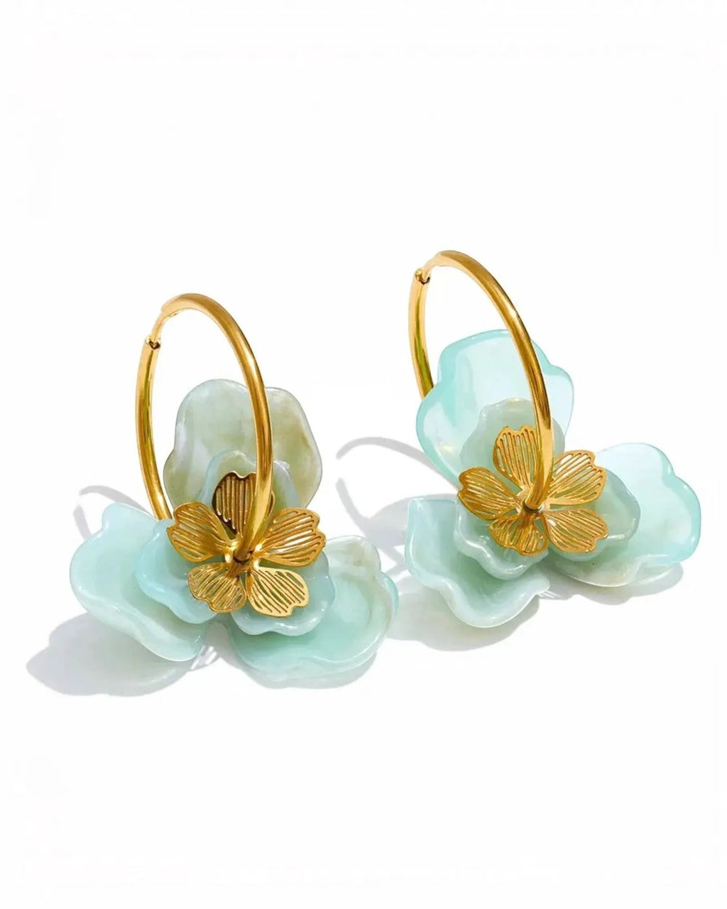 Colorful Resin Flower Hoop Earrings 18K Gold PVD Plated Stainless Steel by Poised Me Jewelry Studio