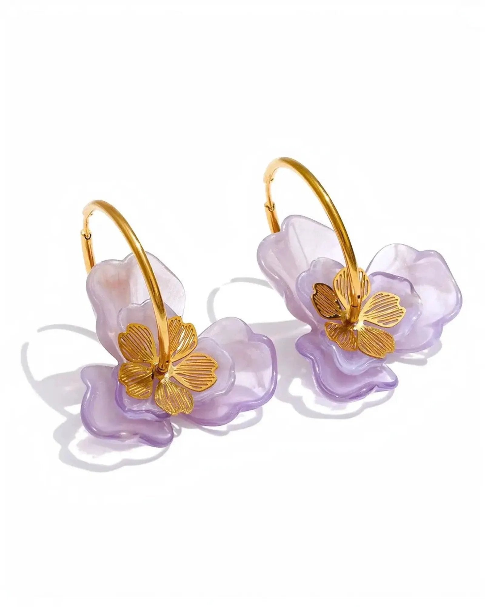 Colorful Resin Flower Hoop Earrings 18K Gold PVD Plated Stainless Steel by Poised Me Jewelry Studio