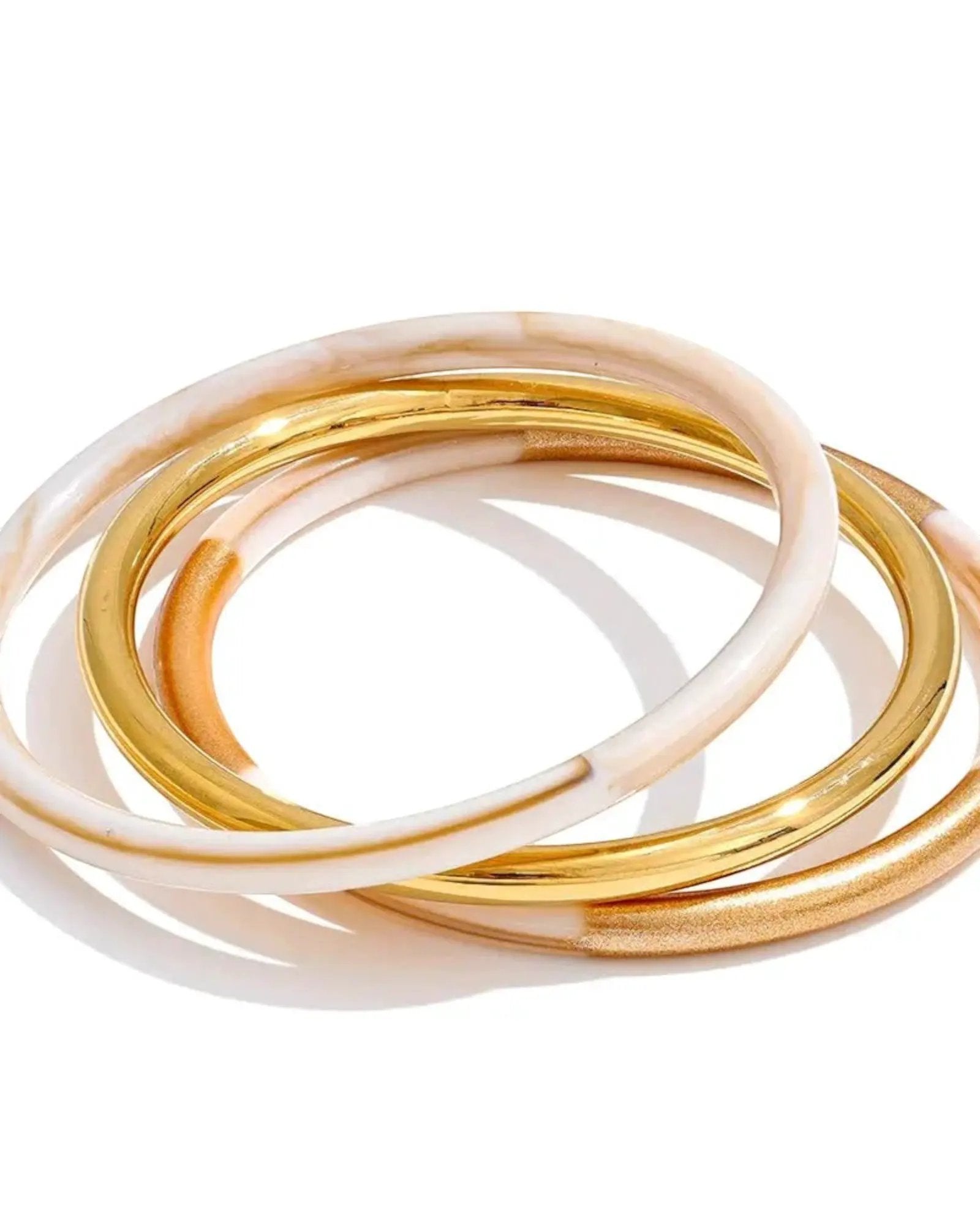 Three Circle Resin Overlay Bracelets Set 18k PVD Plated Stainless Steel 65mm by Poised Me Jewelry Studio