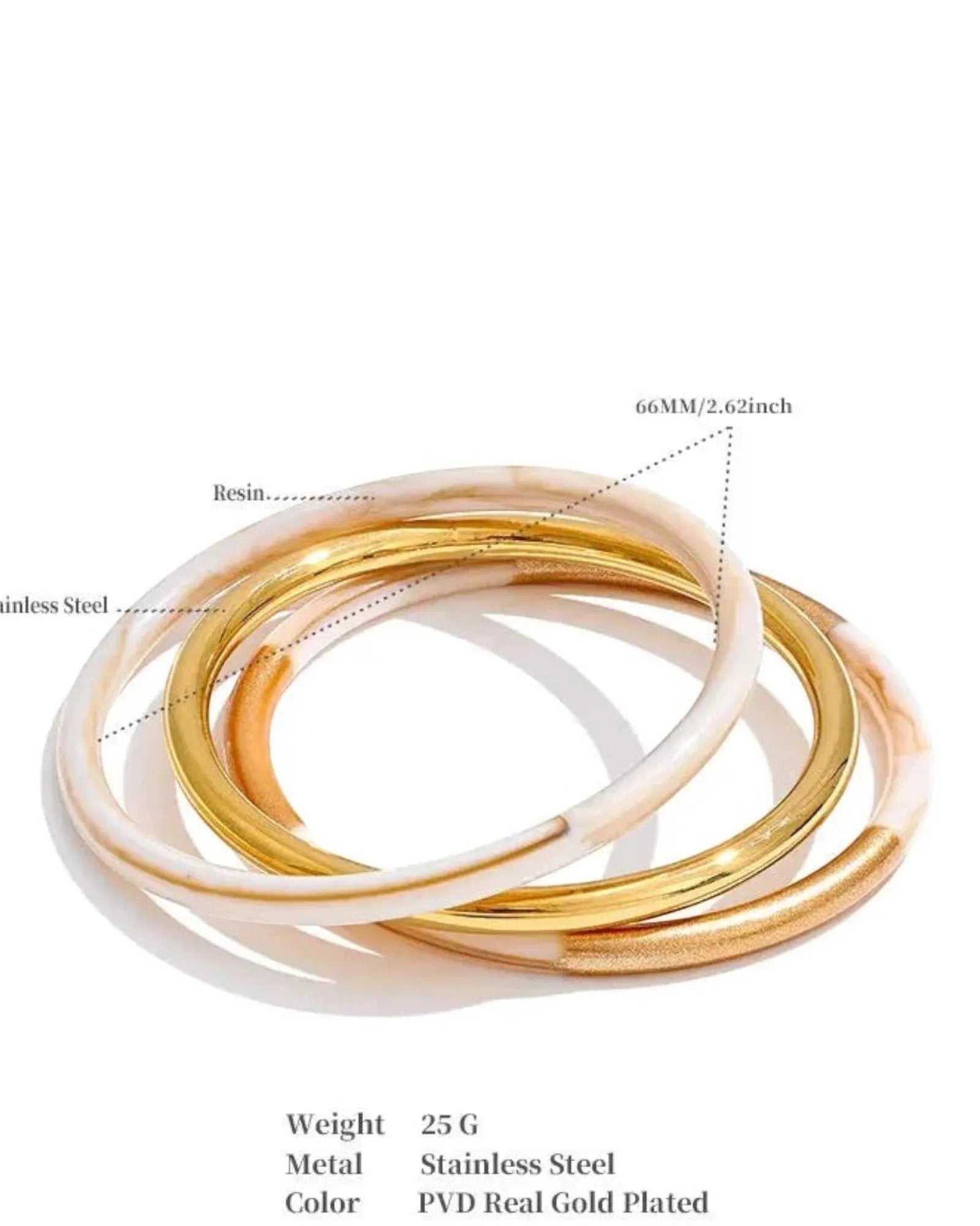 Three Circle Resin Overlay Bracelets Set 18k PVD Plated Stainless Steel 65mm by Poised Me Jewelry Studio