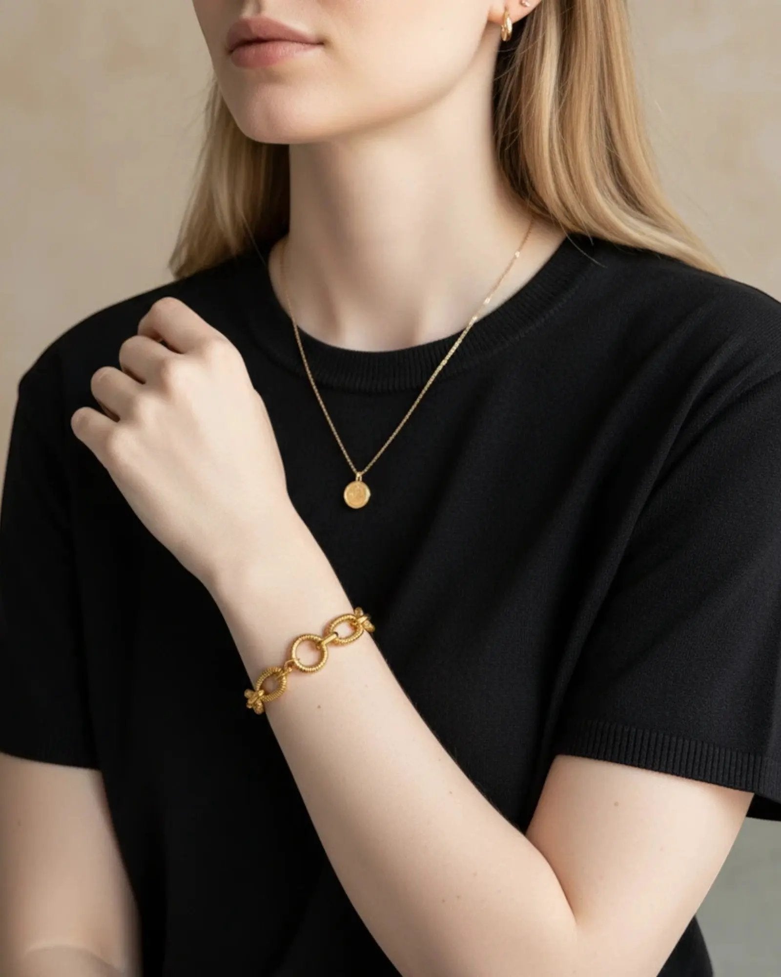 Textured Oval Chain Bracelet Unisex 18K Plated PVD Stainless Steel 316L by Poised Me Jewelry Studio