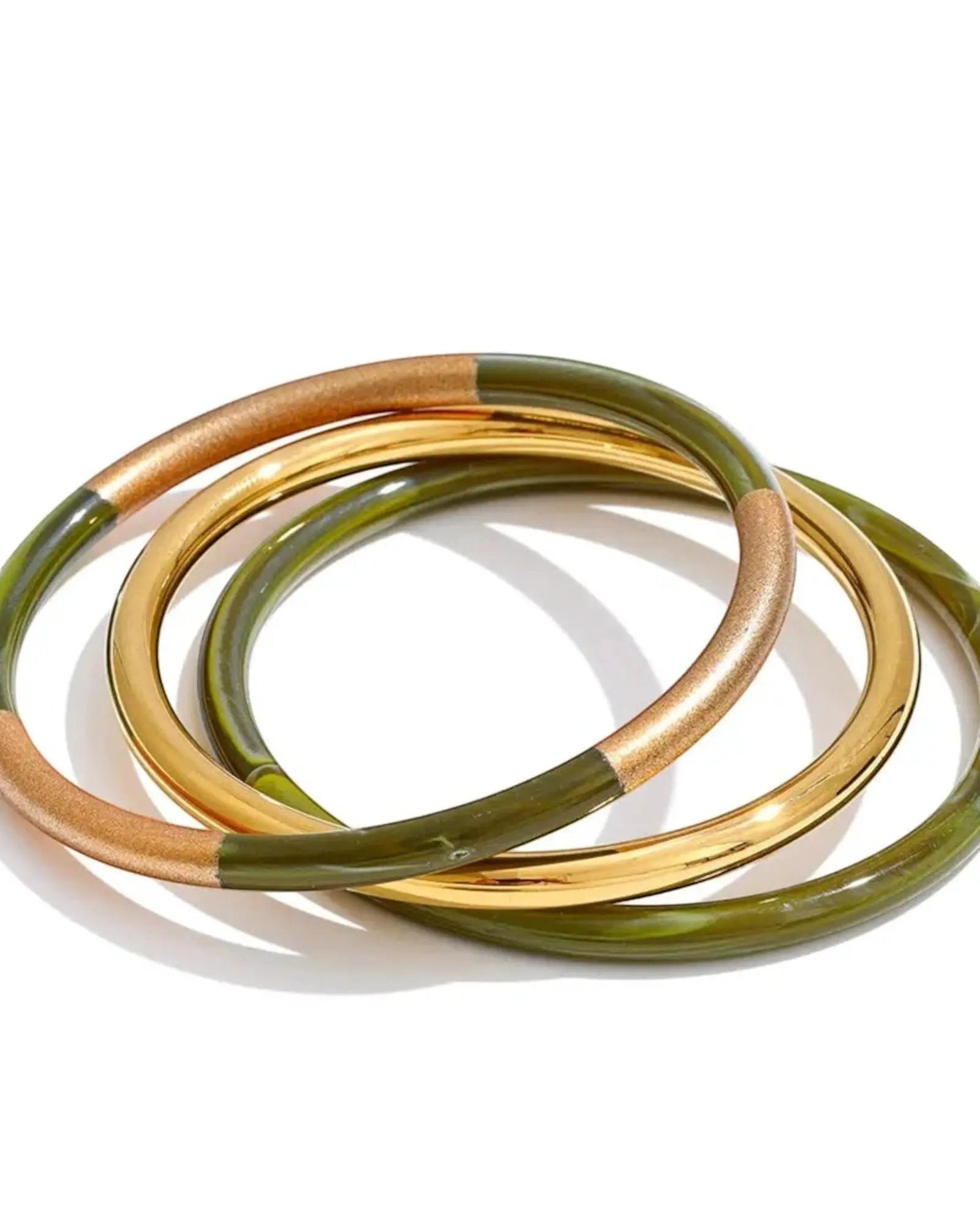 Three Circle Resin Overlay Bracelets Set 18k PVD Plated Stainless Steel 65mm by Poised Me Jewelry Studio