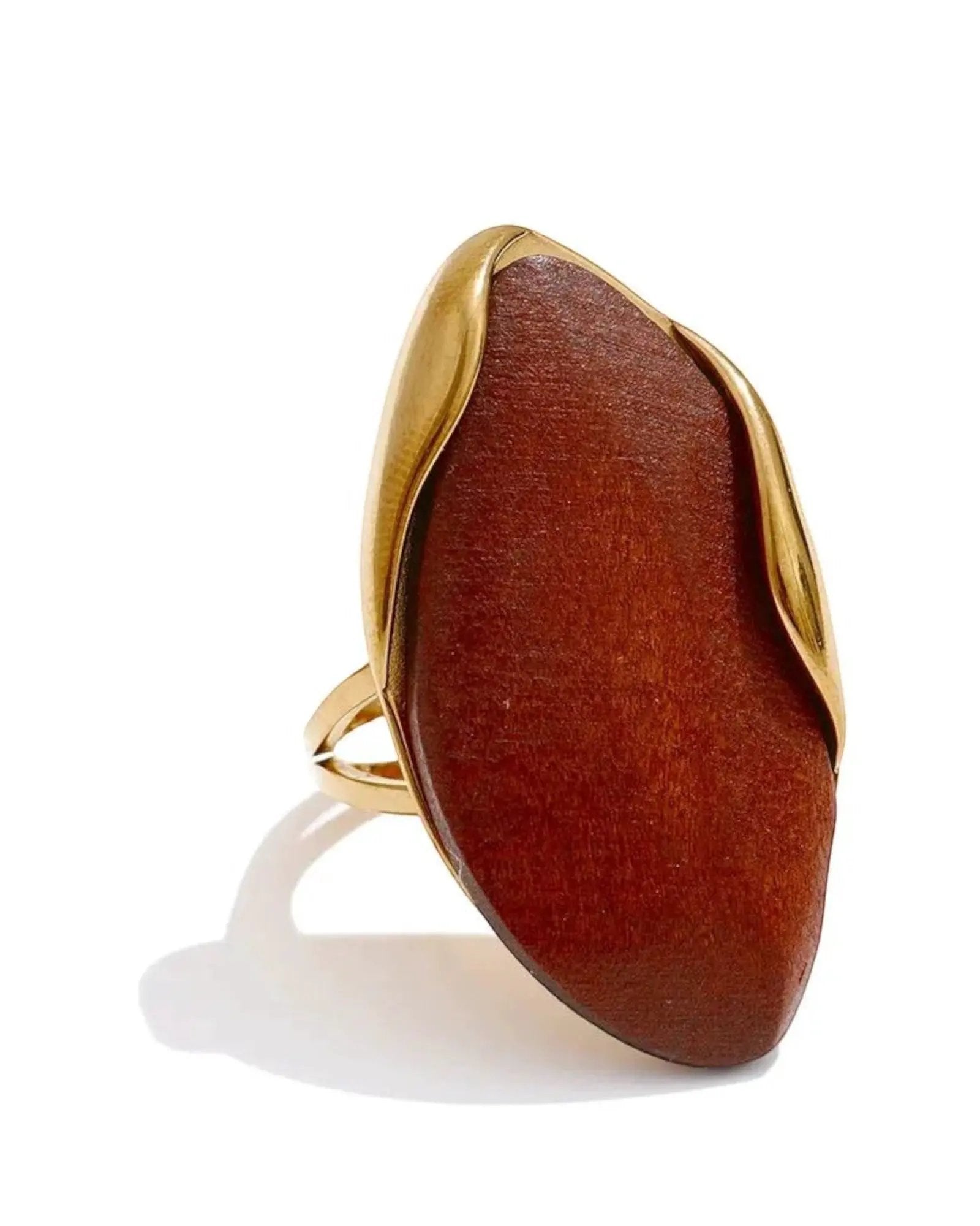 Brown Green Beige Resin Geometric Adjustable Ring 18K Gold PVD Stainless Steel by Poised Me Jewelry Studio
